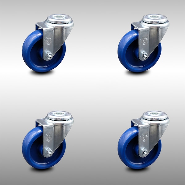 4 Inch SS Solid Polyurethane Wheel Swivel Bolt Hole Caster Set